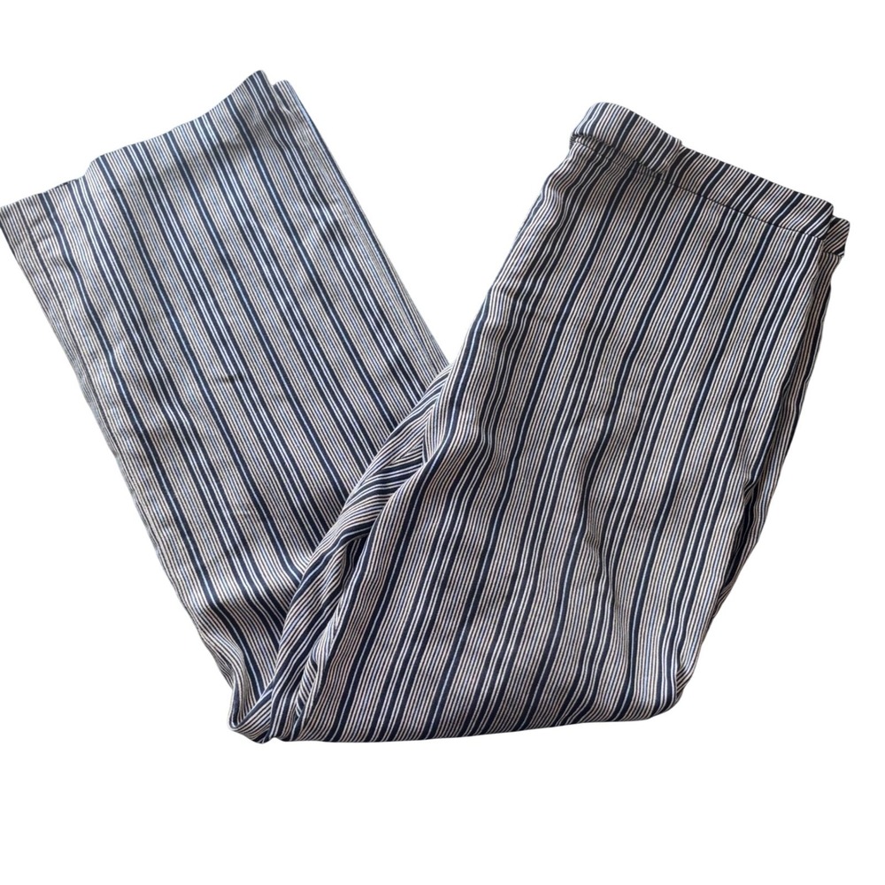 Ann Taylor Loft Sz  8 Gray Blue Stripe Wide Leg Lightweight Coastal Career Pants